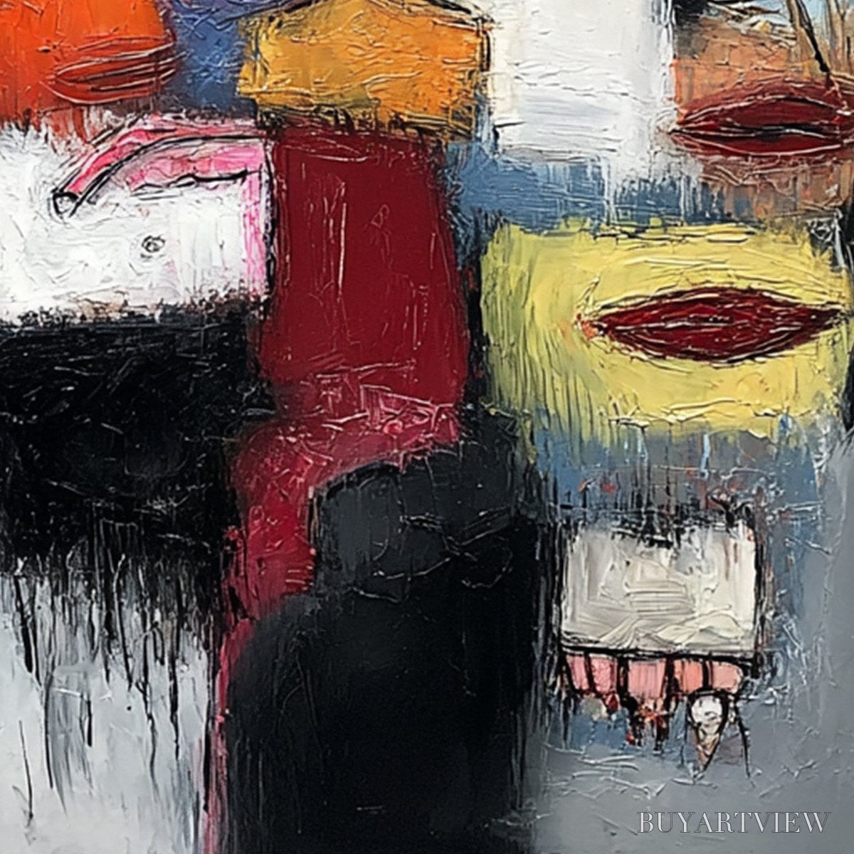 BUYARTVIEW the Gathering – Large Colorful Square Abstract Impasto - image 3