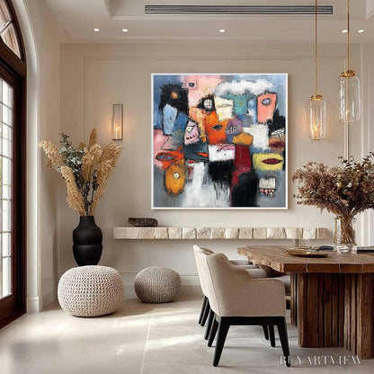 BUYARTVIEW the Gathering – Large Colorful Square Abstract Impasto - image 4