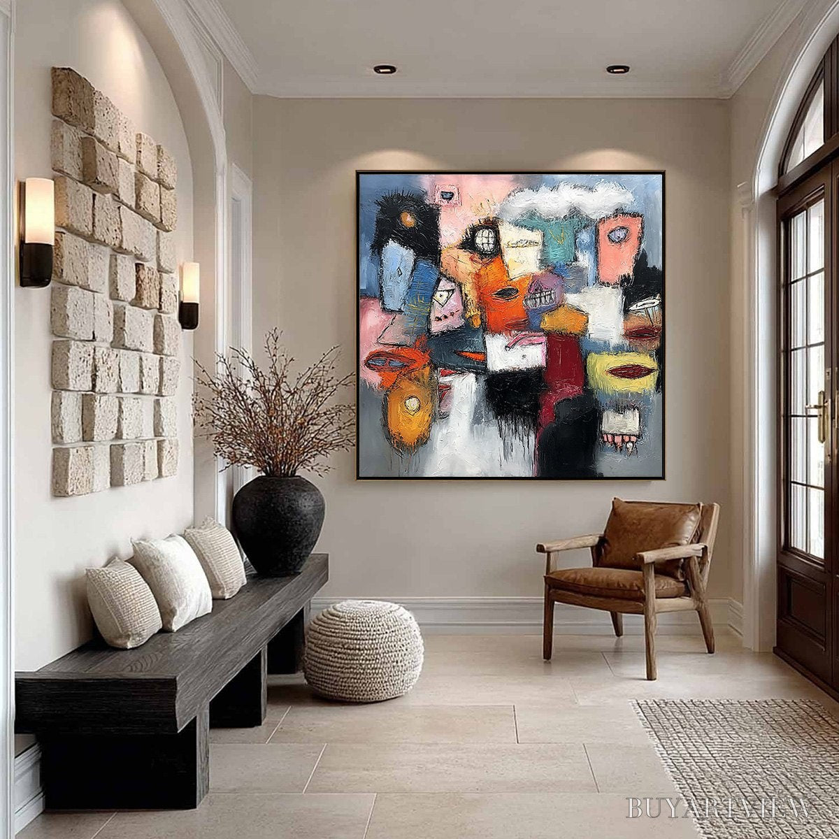 BUYARTVIEW the Gathering – Large Colorful Square Abstract Impasto - image 6