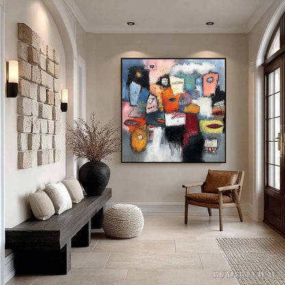 BUYARTVIEW the Gathering – Large Colorful Square Abstract Impasto - image 6