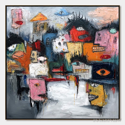 BUYARTVIEW Concrete Carnival – Large Colorful Abstract Impasto Cityscape Painting - image 1