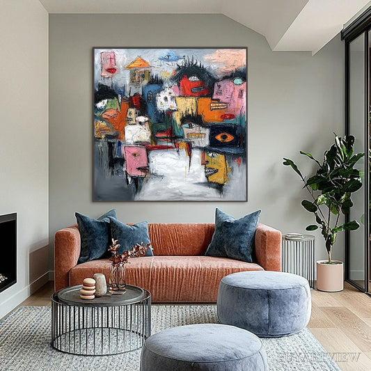 BUYARTVIEW Concrete Carnival – Large Colorful Abstract Impasto Cityscape Painting - image 2
