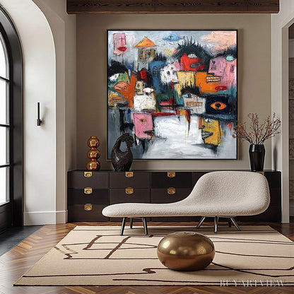 BUYARTVIEW Concrete Carnival – Large Colorful Abstract Impasto Cityscape Painting - image 4