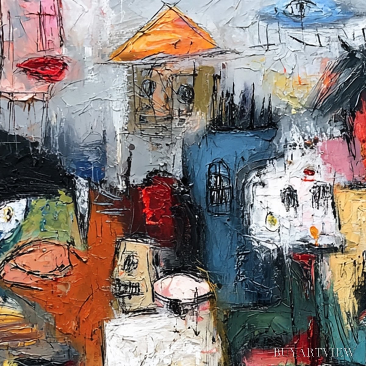 BUYARTVIEW Concrete Carnival – Large Colorful Abstract Impasto Cityscape Painting - image 5