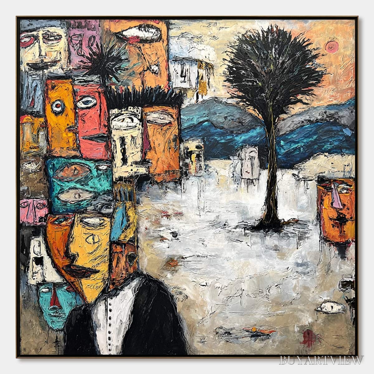 BUYARTVIEW the Crowd Within – Colorful Abstract Figurative Impasto Painting - image 1
