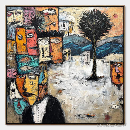 BUYARTVIEW the Crowd Within – Colorful Abstract Figurative Impasto Painting - image 1