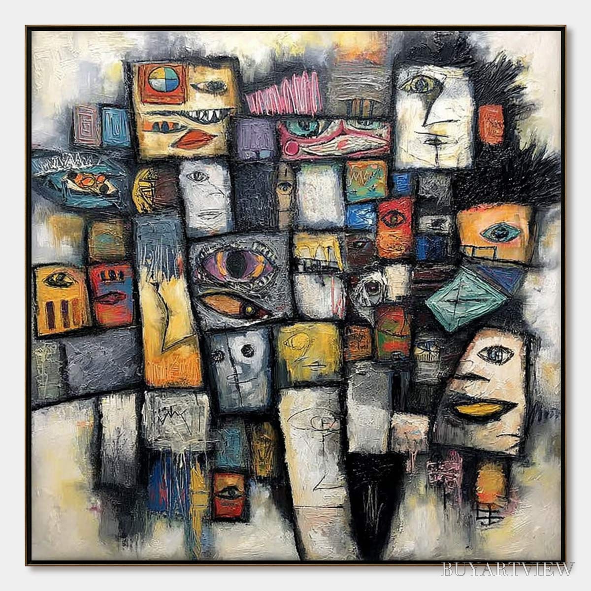 BUYARTVIEW Mosaic of Souls | Square Abstract Portrait Oil Painting for Wall - image 1