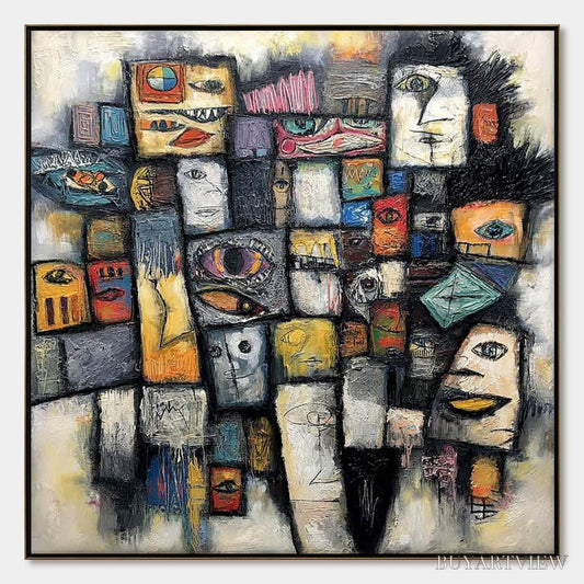 BUYARTVIEW Mosaic of Souls | Square Abstract Portrait Oil Painting for Wall - image 1