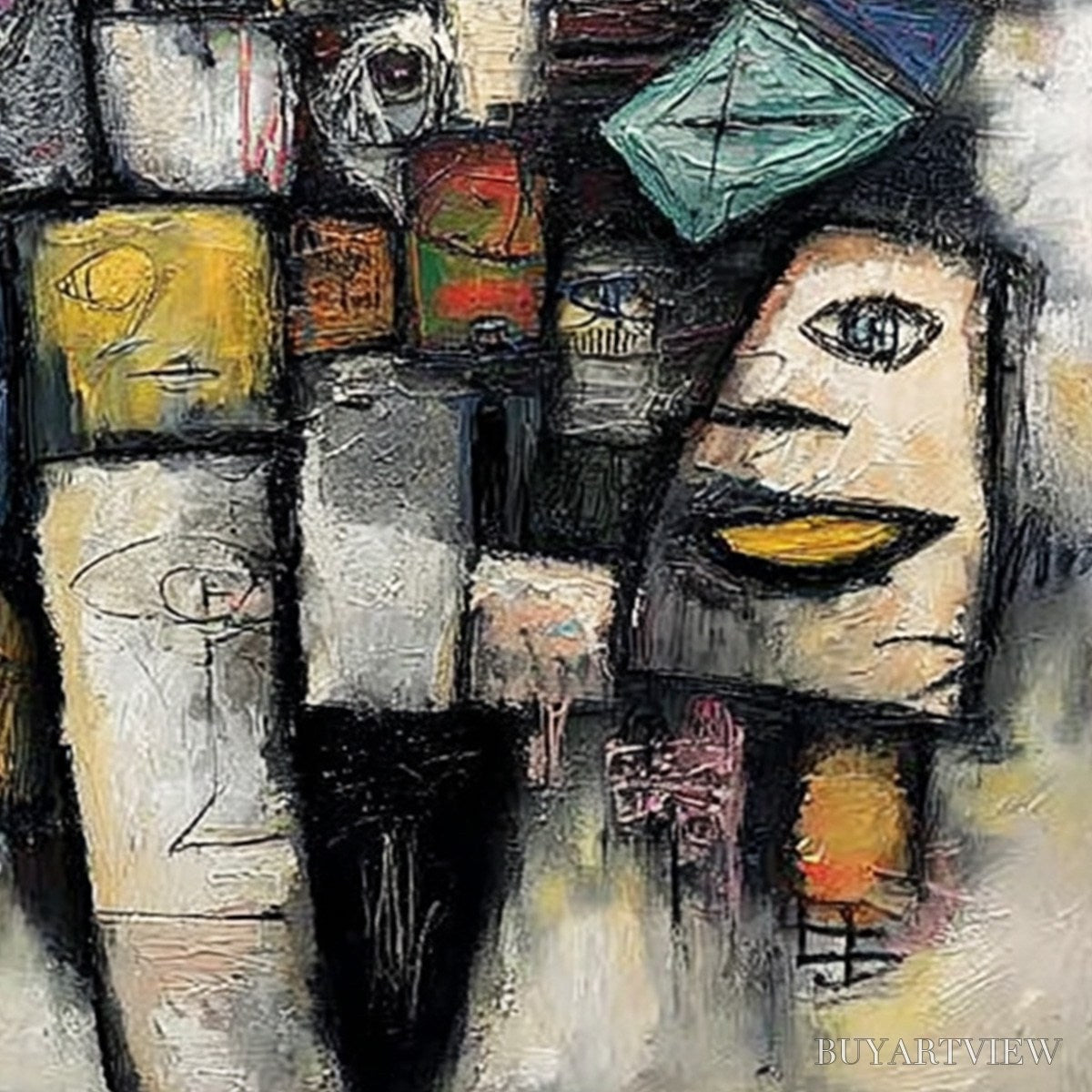 BUYARTVIEW Mosaic of Souls | Square Abstract Portrait Oil Painting for Wall - image 3
