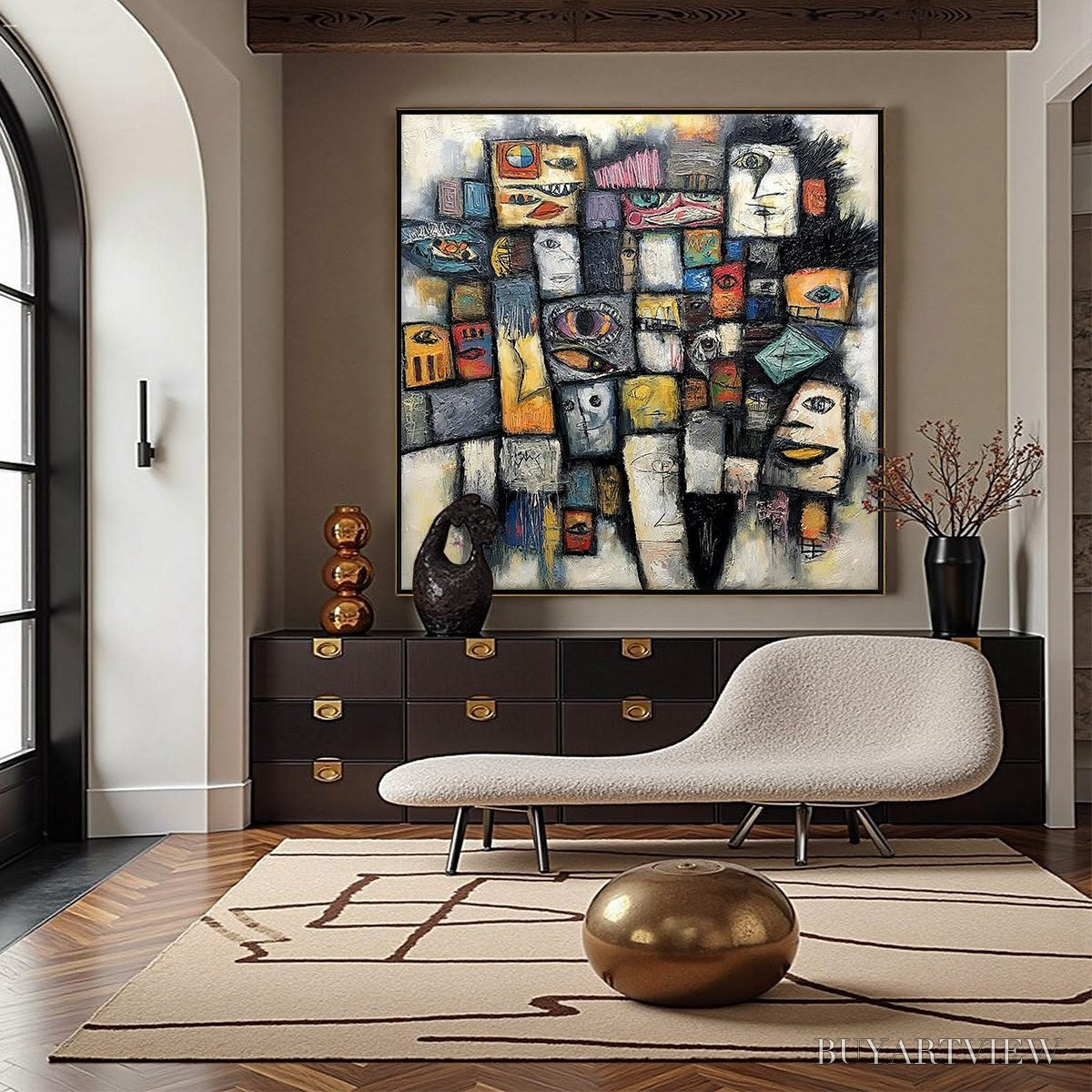 BUYARTVIEW Mosaic of Souls | Square Abstract Portrait Oil Painting for Wall - image 4