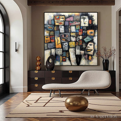 BUYARTVIEW Mosaic of Souls | Square Abstract Portrait Oil Painting for Wall - image 4