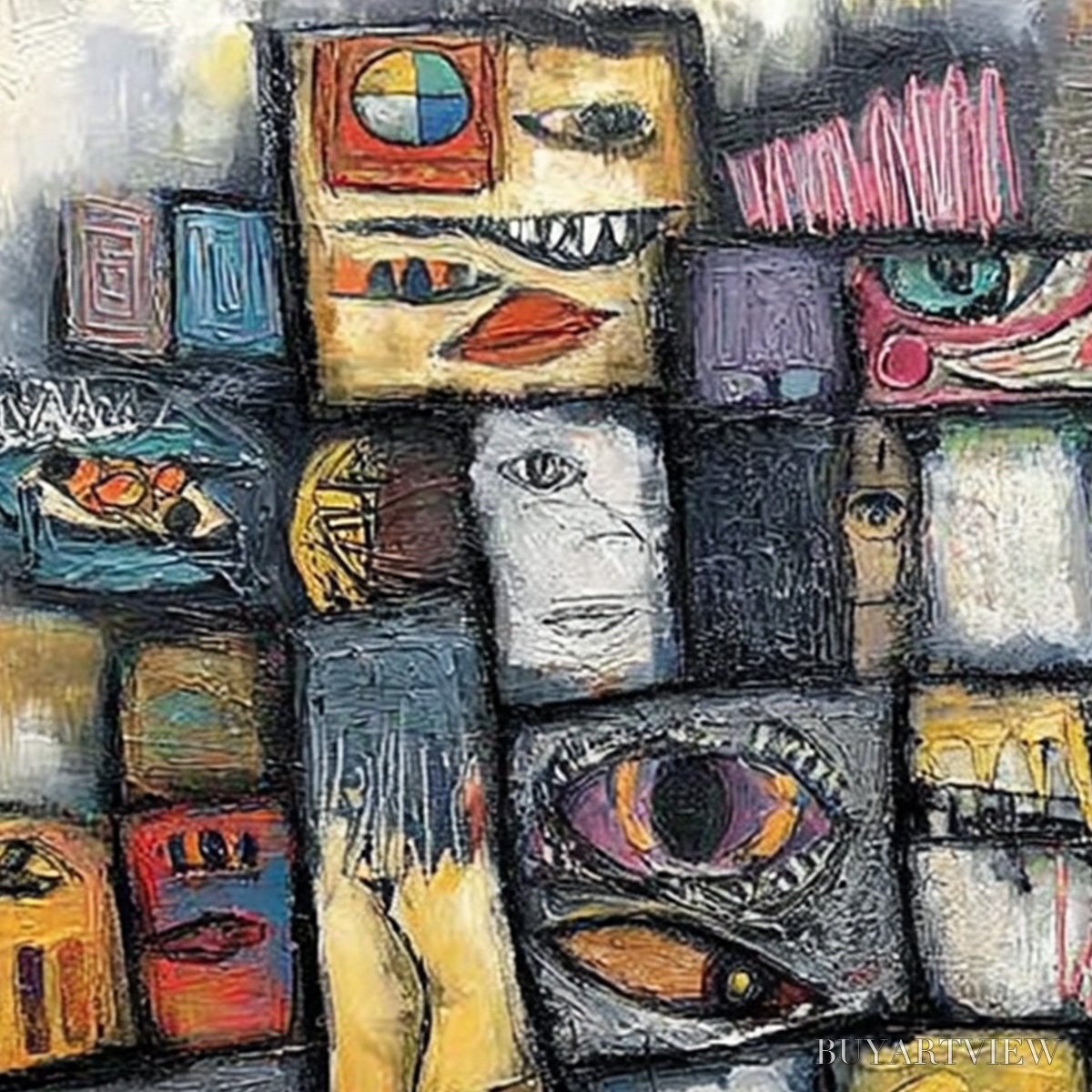 BUYARTVIEW Mosaic of Souls | Square Abstract Portrait Oil Painting for Wall - image 5