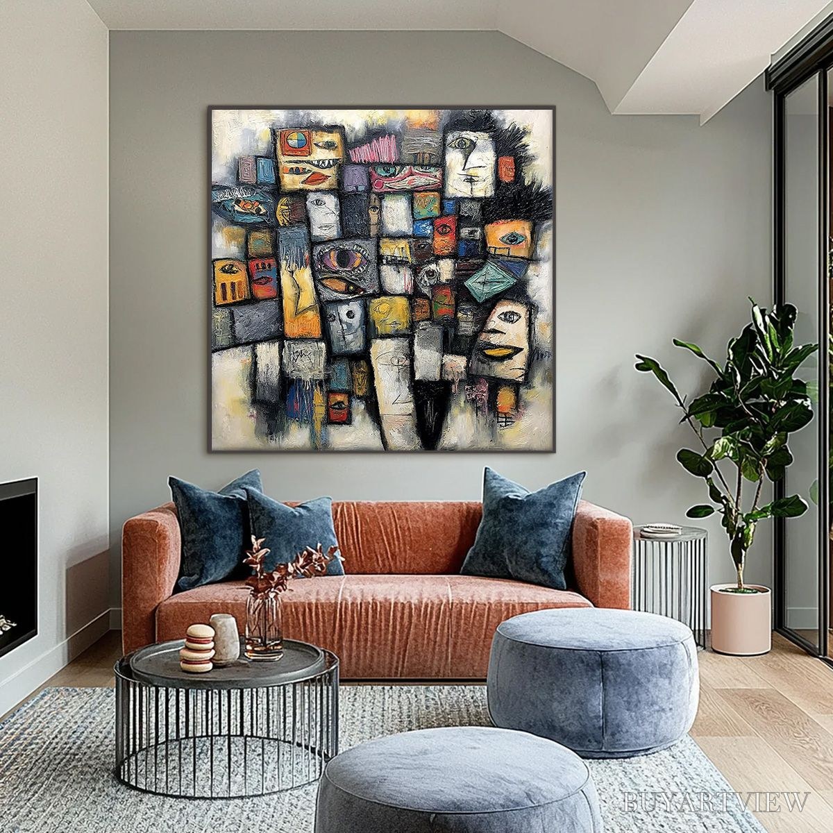 BUYARTVIEW Mosaic of Souls | Square Abstract Portrait Oil Painting for Wall - image 6