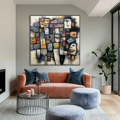 BUYARTVIEW Mosaic of Souls | Square Abstract Portrait Oil Painting for Wall - image 6