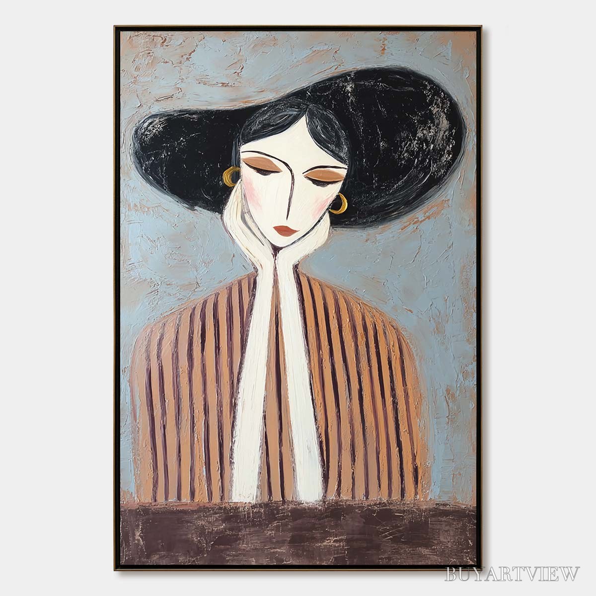 BUYARTVIEW Contemplation Textured Portrait Oil Painting | Modern - image 1