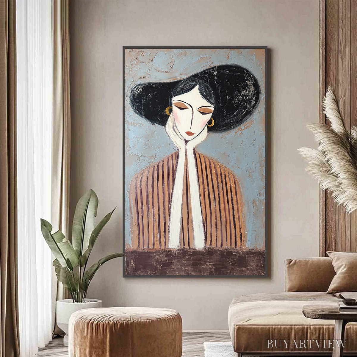 BUYARTVIEW Contemplation Textured Portrait Oil Painting | Modern - image 2