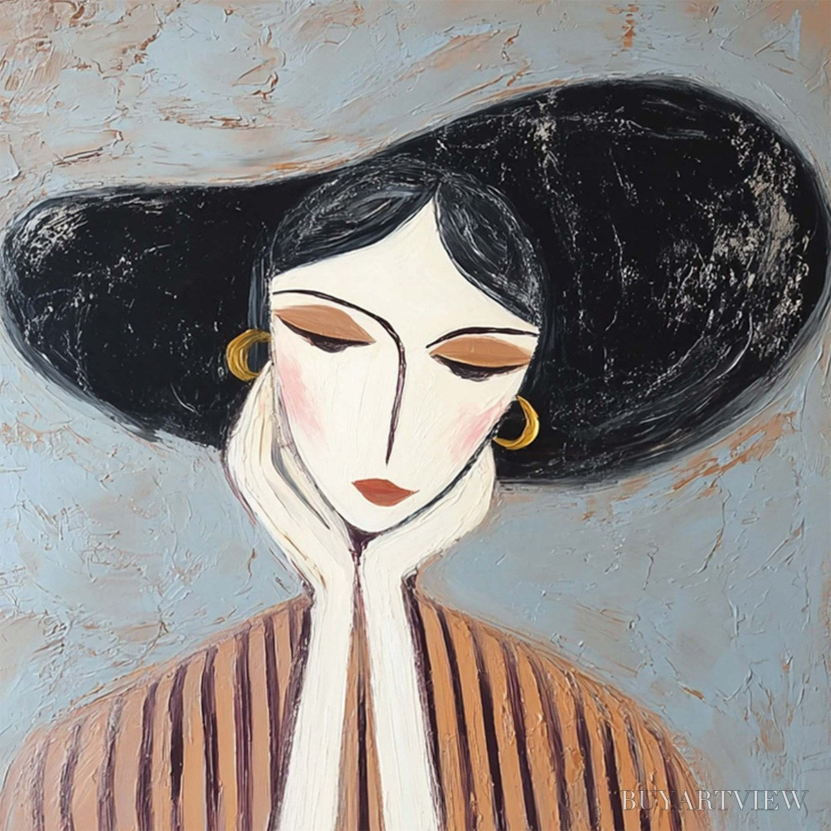 BUYARTVIEW Contemplation Textured Portrait Oil Painting | Modern - image 3