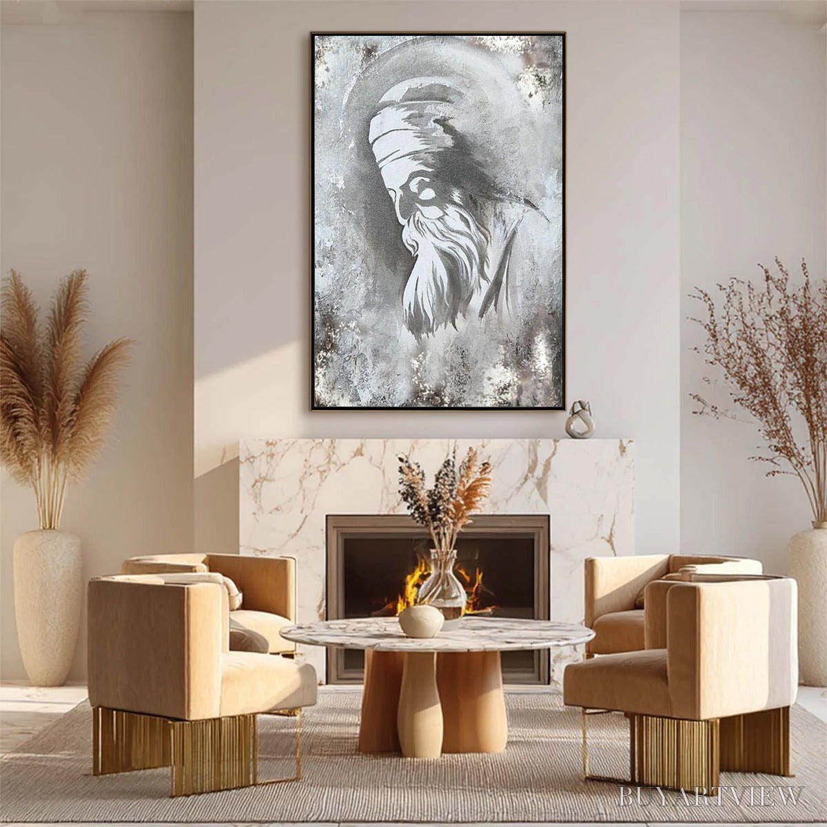 BUYARTVIEW Elder'S Whisper – Minimalist Monochrome Figurative Portrait Painting - image 3