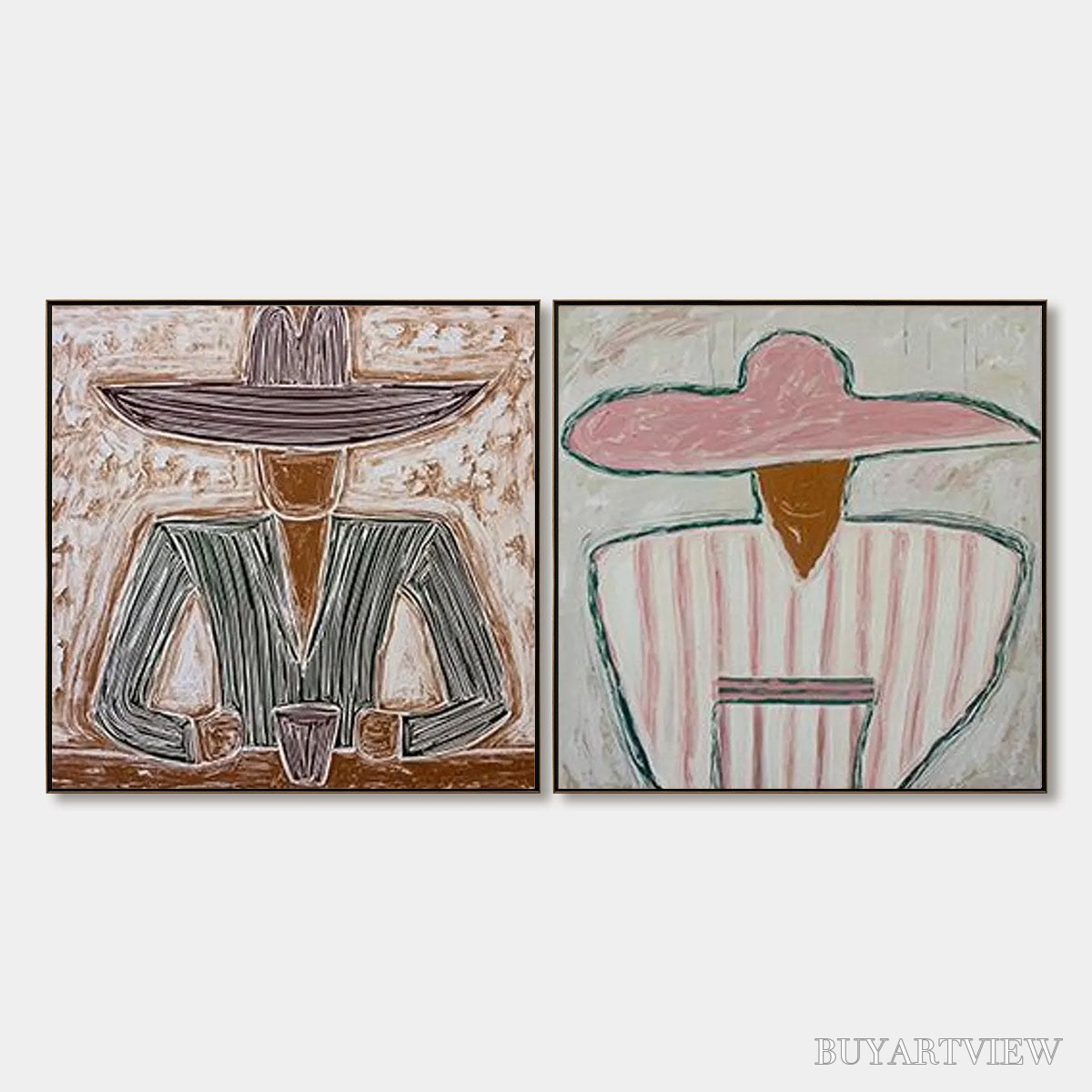 BUYARTVIEW Sombrero Duet – Textured Figurative Portrait Diptych - image 1