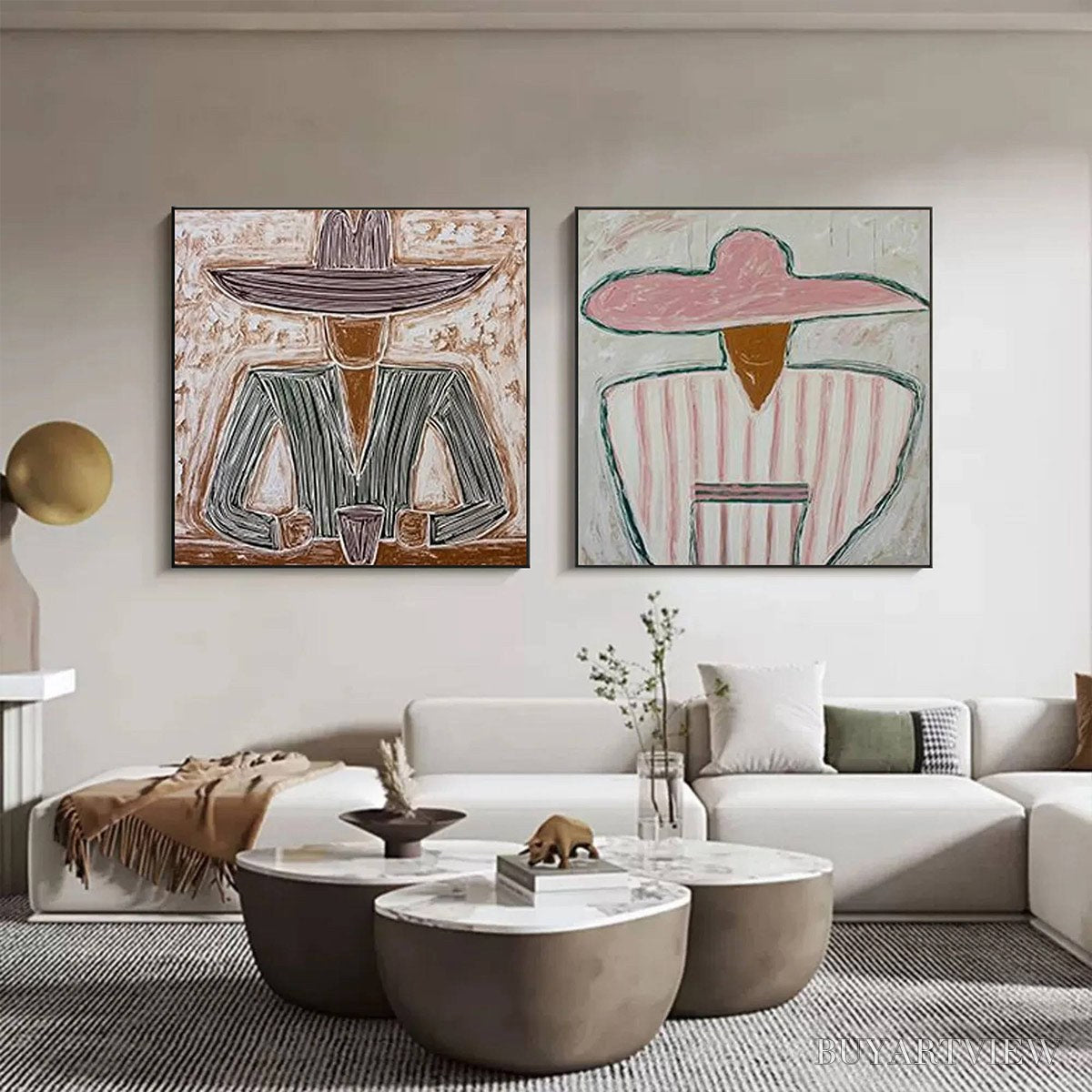 BUYARTVIEW Sombrero Duet – Textured Figurative Portrait Diptych - image 4