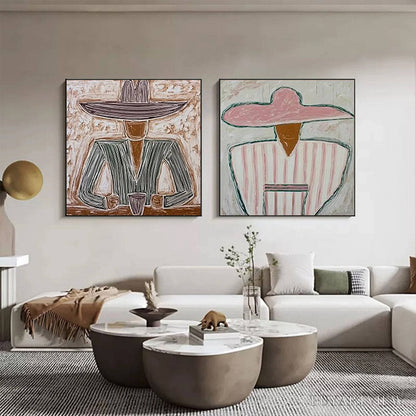 BUYARTVIEW Sombrero Duet – Textured Figurative Portrait Diptych - image 4