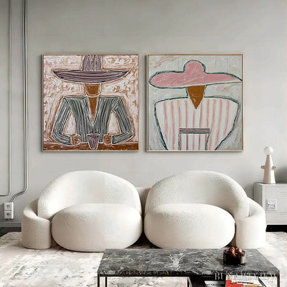 BUYARTVIEW Sombrero Duet – Textured Figurative Portrait Diptych - image 6
