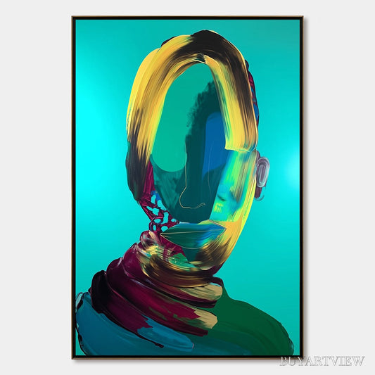 BUYARTVIEW Azure Gaze – Textured Abstract Portrait Oil Painting - image 1