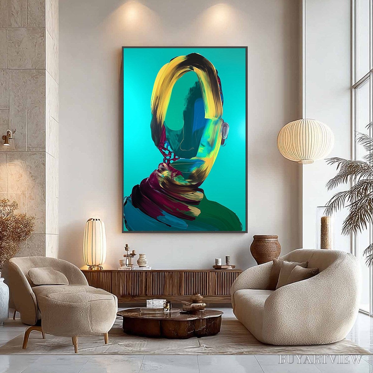 BUYARTVIEW Azure Gaze – Textured Abstract Portrait Oil Painting - image 3
