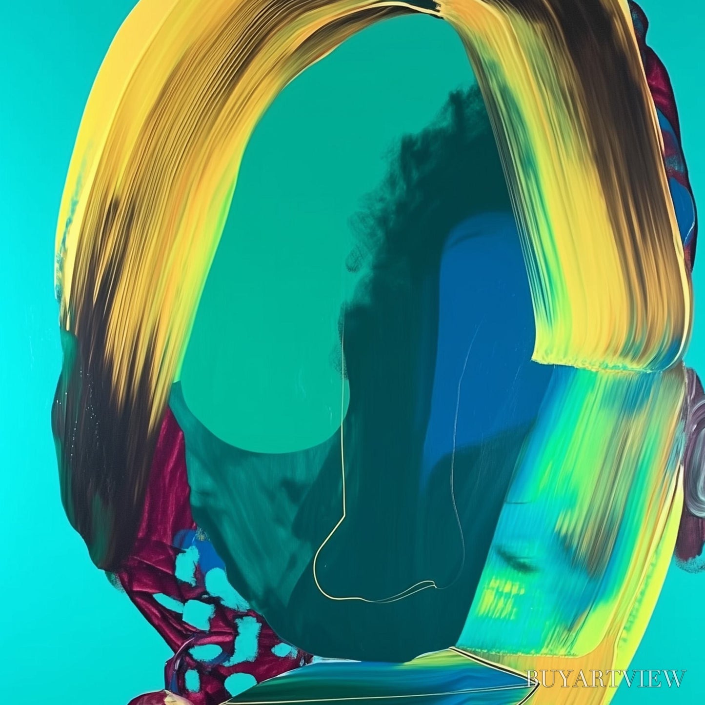 BUYARTVIEW Azure Gaze – Textured Abstract Portrait Oil Painting - image 4