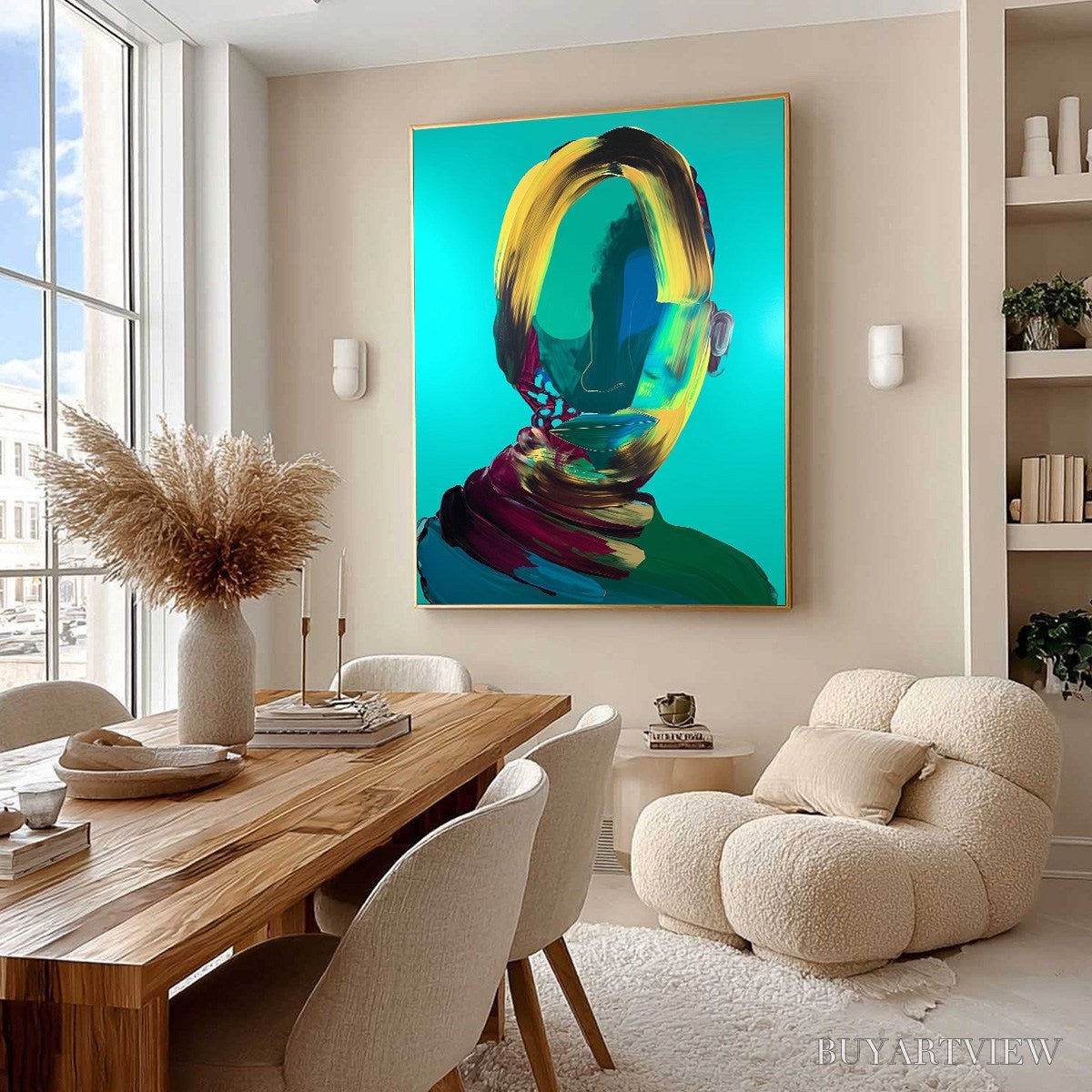 BUYARTVIEW Azure Gaze – Textured Abstract Portrait Oil Painting - image 5