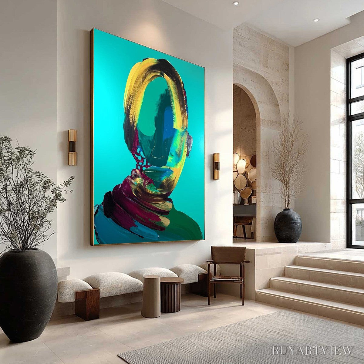 BUYARTVIEW Azure Gaze – Textured Abstract Portrait Oil Painting - image 6