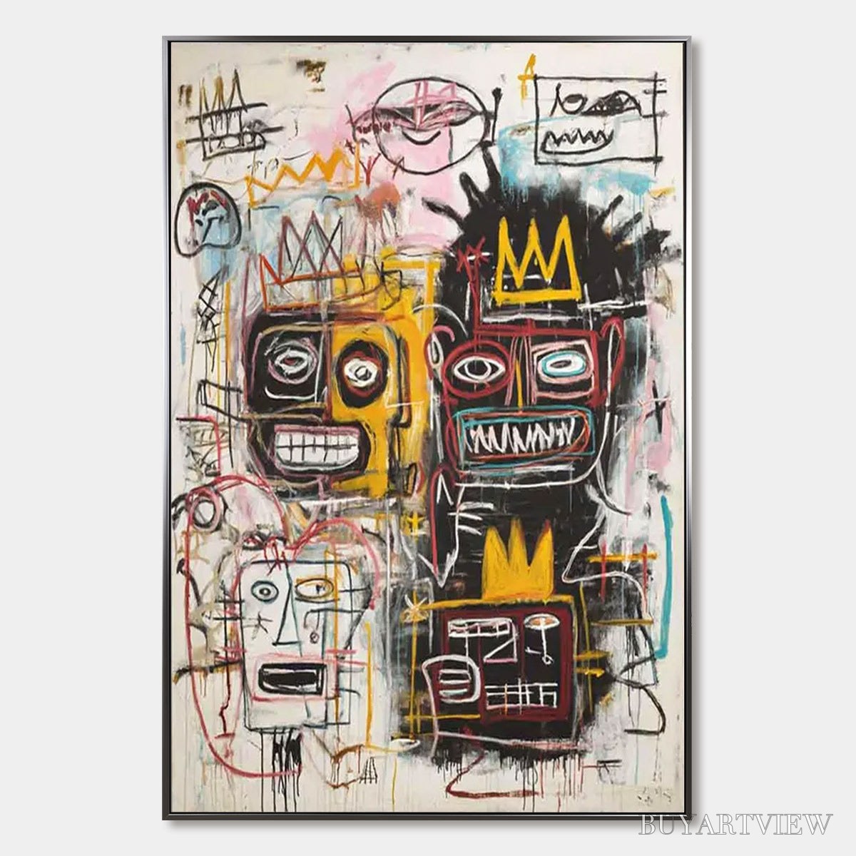 BUYARTVIEW Crowned Figures – Graffiti-Style Portrait Oil Painting - image 1
