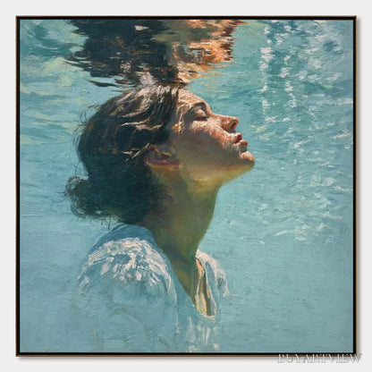 BUYARTVIEW Submerged Serenity – Figurative Underwater Portrait Oil Painting - image 1