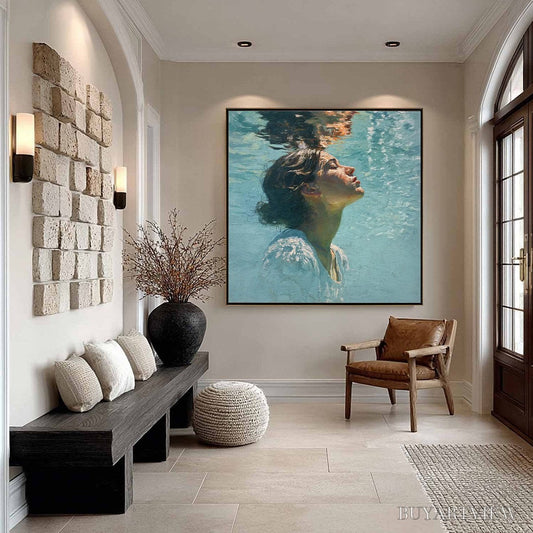 BUYARTVIEW Submerged Serenity – Figurative Underwater Portrait Oil Painting - image 2