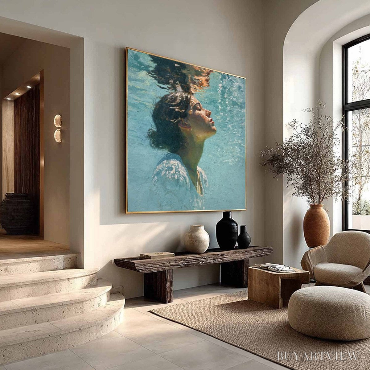 BUYARTVIEW Submerged Serenity – Figurative Underwater Portrait Oil Painting - image 4