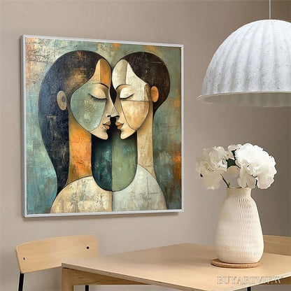 BUYARTVIEW Unity in Contrast – Textured Abstract Figurative Oil Painting - image 4