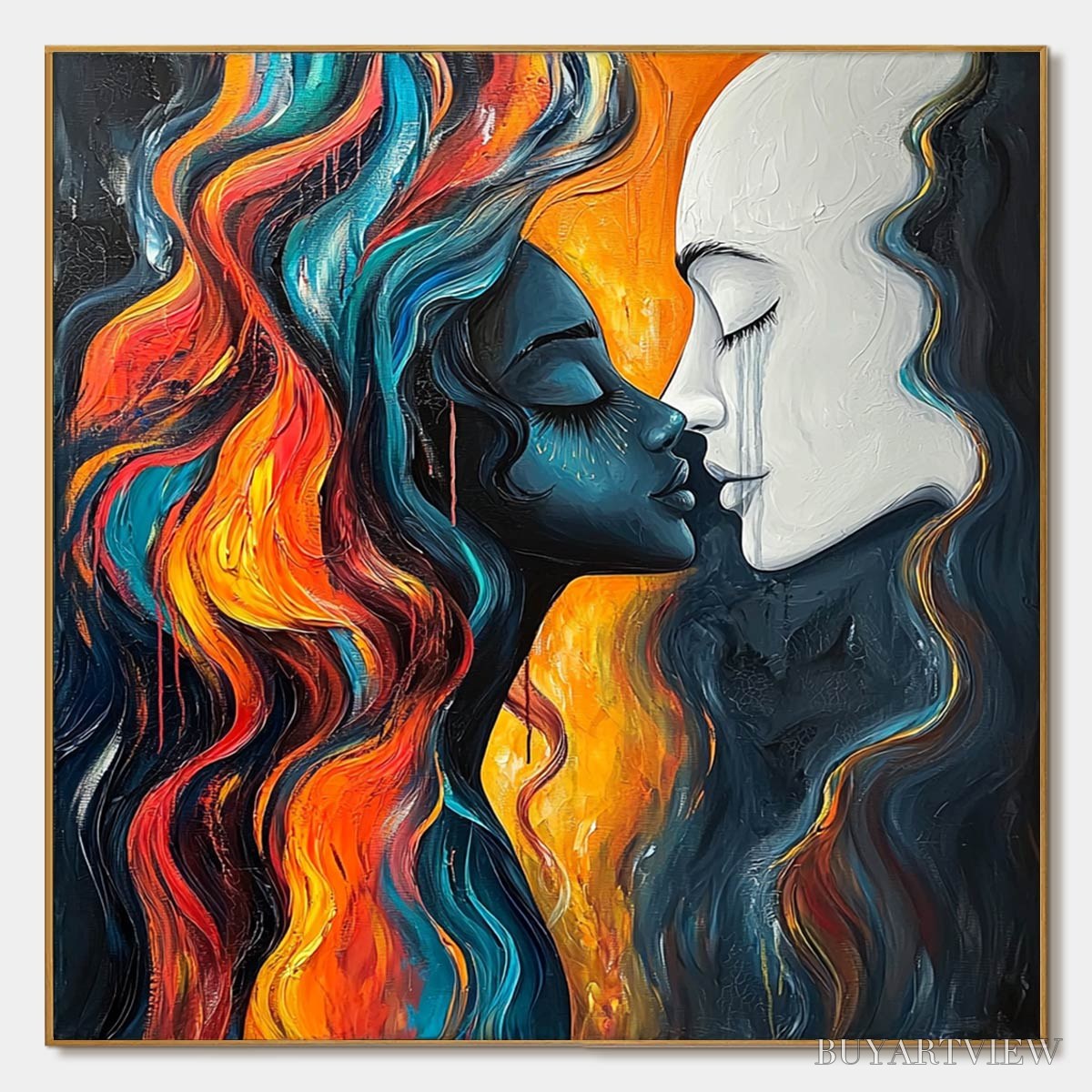 BUYARTVIEW Eternal Embrace – Colorful Portrait Oil Painting of Two Lovers - image 1