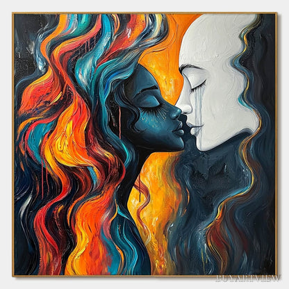 BUYARTVIEW Eternal Embrace – Colorful Portrait Oil Painting of Two Lovers - image 1