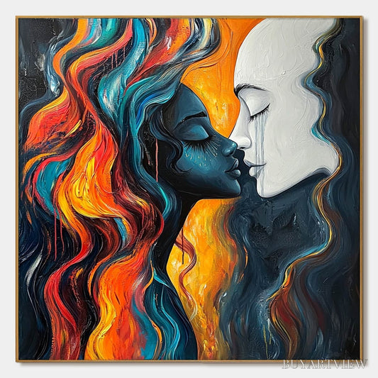 BUYARTVIEW Eternal Embrace – Colorful Portrait Oil Painting of Two Lovers - image 1