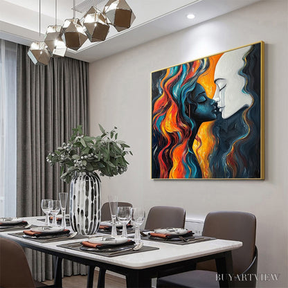 BUYARTVIEW Eternal Embrace – Colorful Portrait Oil Painting of Two Lovers - image 4