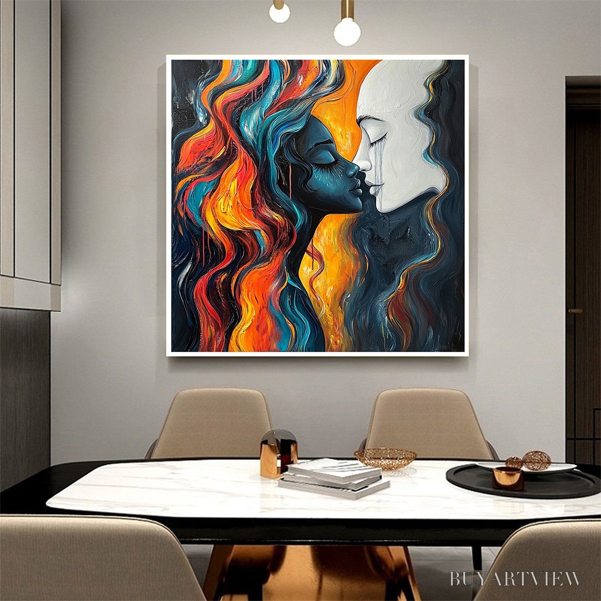 BUYARTVIEW Eternal Embrace – Colorful Portrait Oil Painting of Two Lovers - image 5