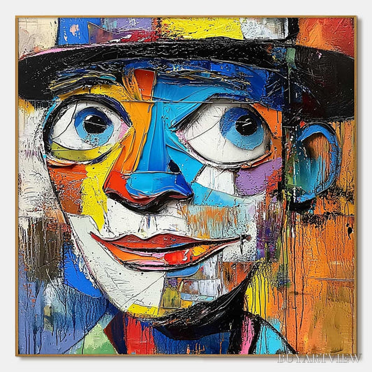 BUYARTVIEW Laughing Eyes – Textured Impasto Clown Portrait Oil Painting - image 1