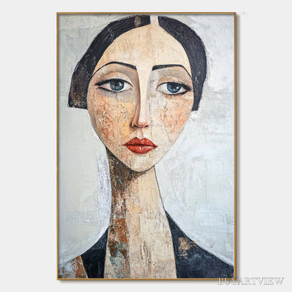 BUYARTVIEW Serene Gaze – Textured Figurative Portrait Oil Painting - image 1