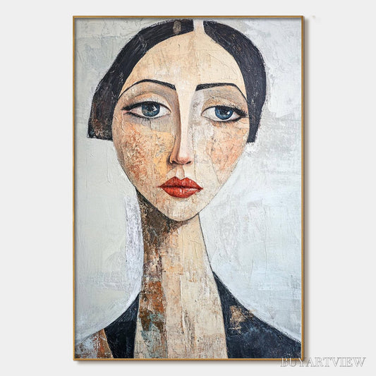 BUYARTVIEW Serene Gaze – Textured Figurative Portrait Oil Painting - image 1
