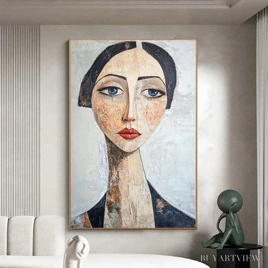 BUYARTVIEW Serene Gaze – Textured Figurative Portrait Oil Painting - image 2