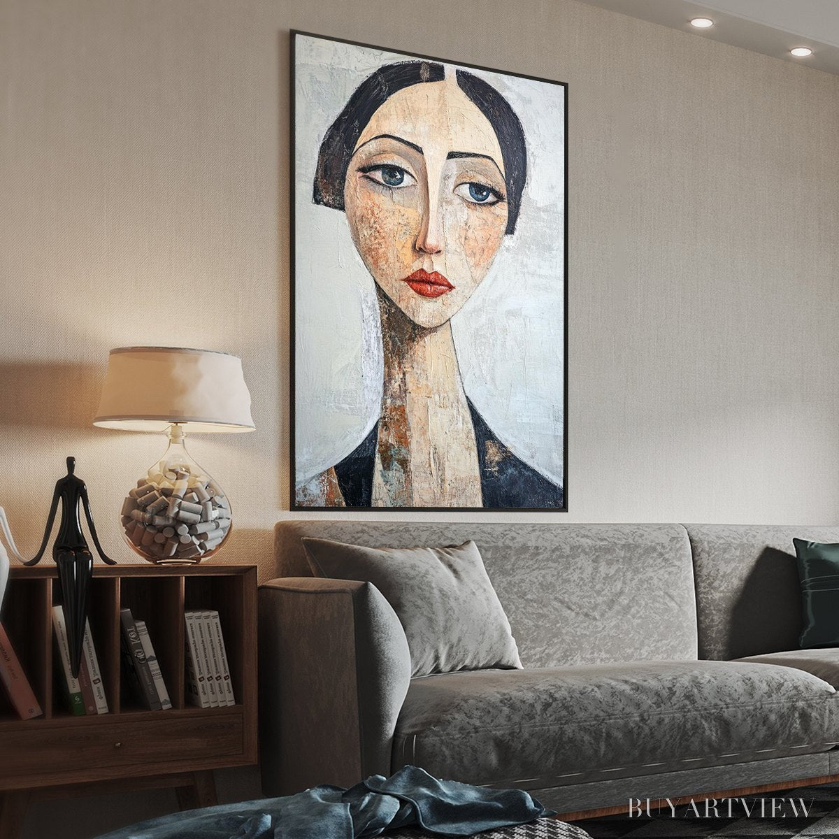 BUYARTVIEW Serene Gaze – Textured Figurative Portrait Oil Painting - image 4