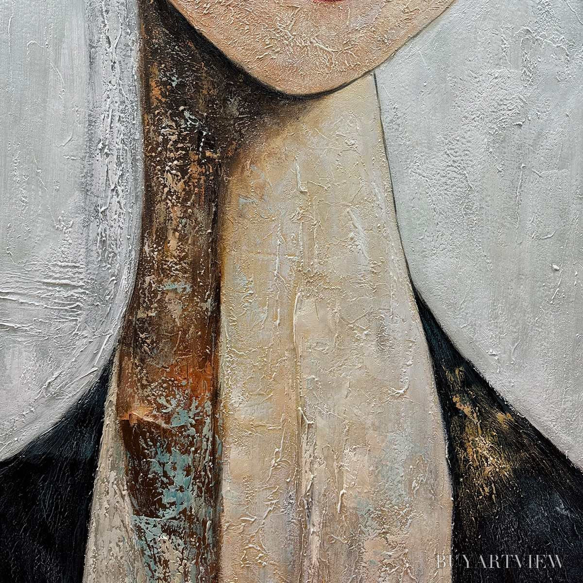 BUYARTVIEW Serene Gaze – Textured Figurative Portrait Oil Painting - image 5