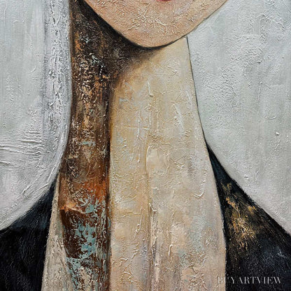 BUYARTVIEW Serene Gaze – Textured Figurative Portrait Oil Painting - image 5