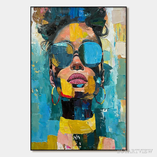 BUYARTVIEW Golden Gaze – Modern Portrait Impasto Oil Painting - image 1