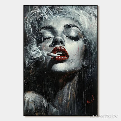 BUYARTVIEW Crimson Muse – Vertical Portrait Oil Painting on Canvas - image 1
